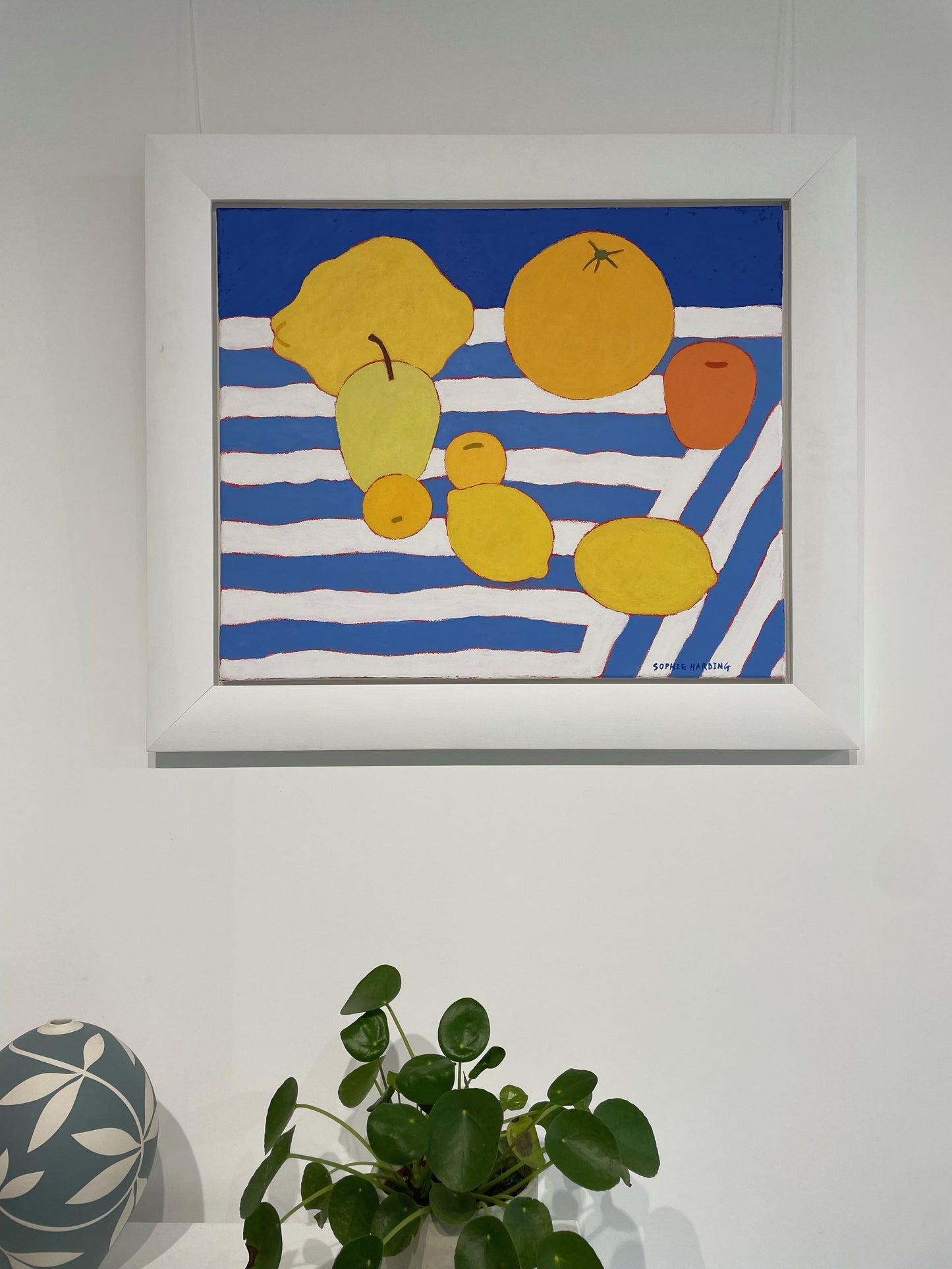 Yellow Fruit on Blue Stripes